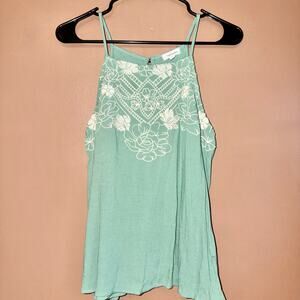 Eyeshadow Women's Green Floral Lace Sleeveless Top - Size Large